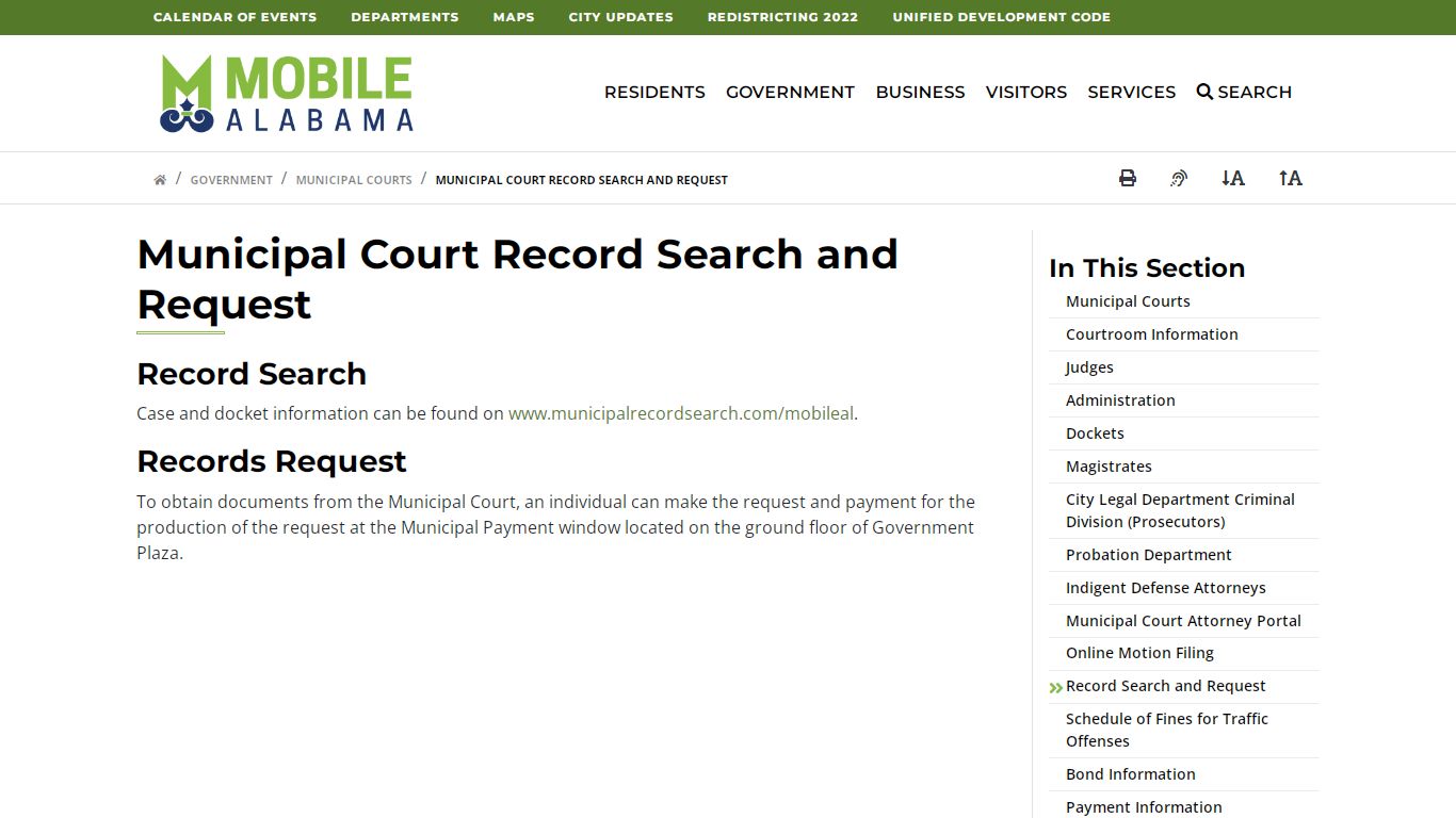Municipal Court Record Search and Request - Mobile, Alabama